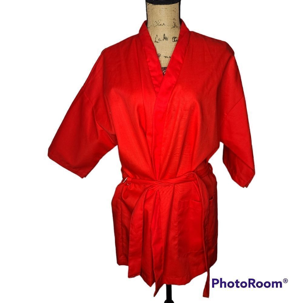 Vintage 70's Red Short Robe House Coat Medium